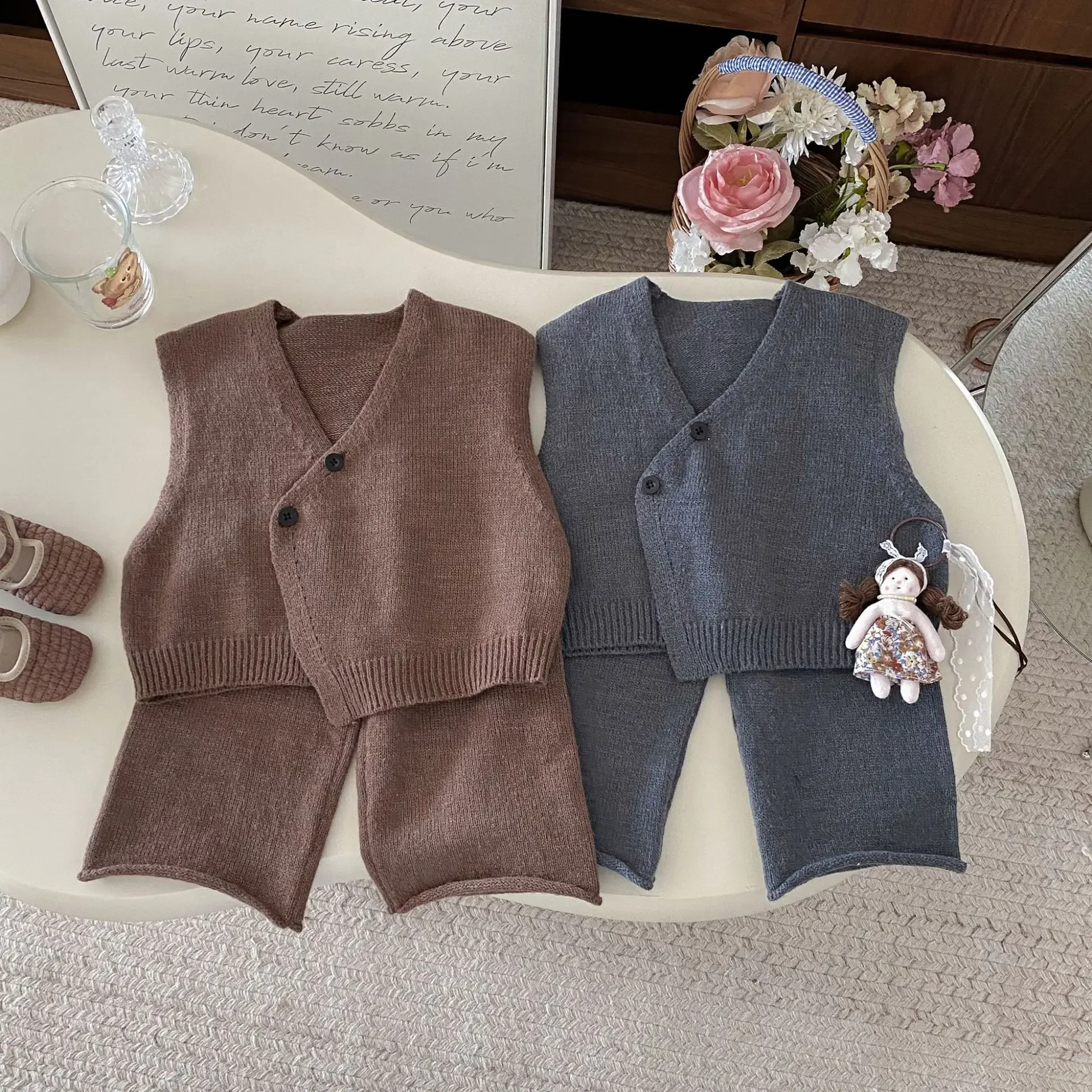 Kids Knit Vest and Pants Set Autumn Clothing