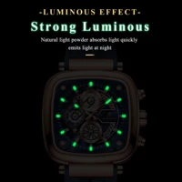 Montre sport carrée POEDAGAR pour homme, date, étanche, chronographe lumineux, bracelet en silicone, montre à quartz pour homme. 3