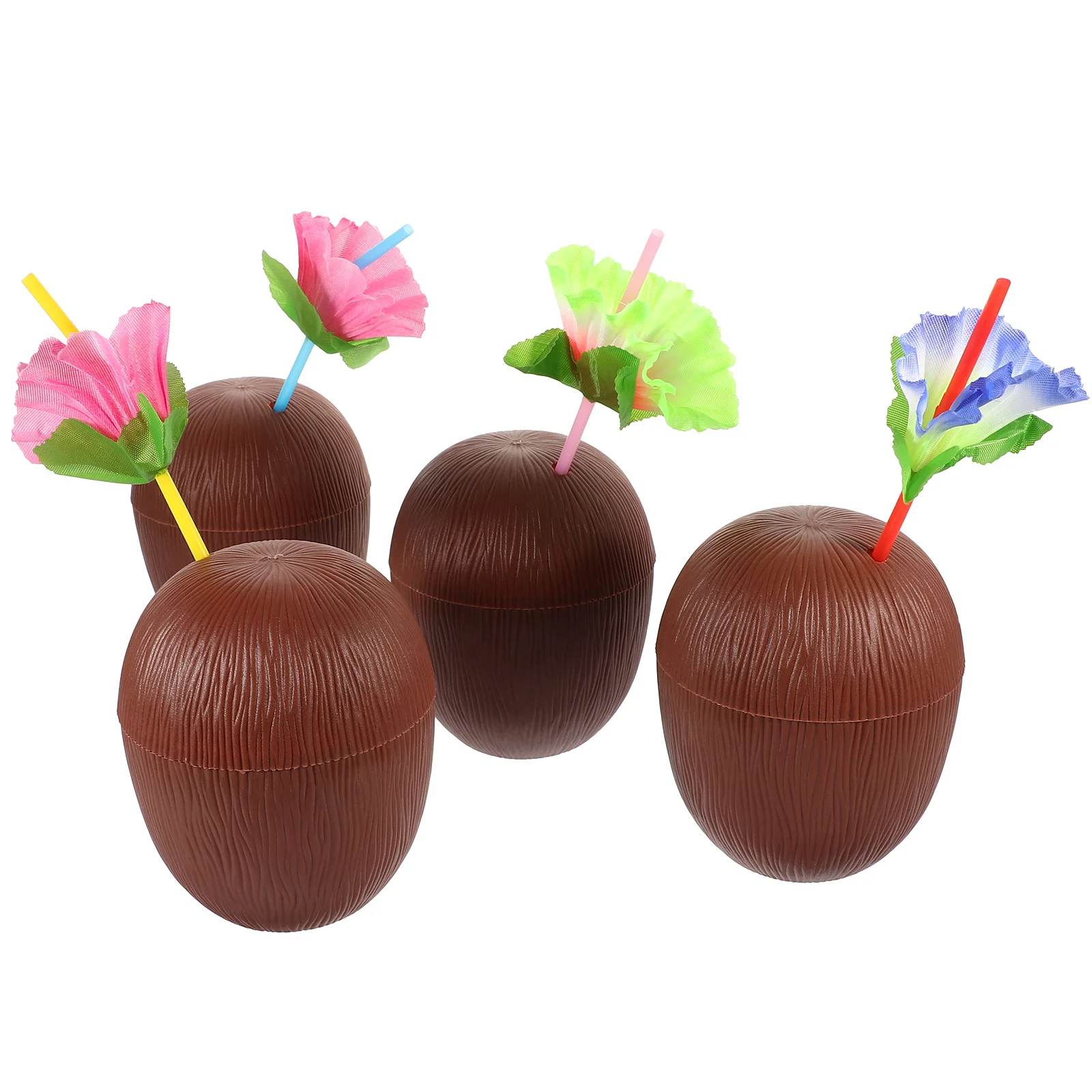 Coconut Cup Straws 4 Pcs Hawaiian Party Decorations
