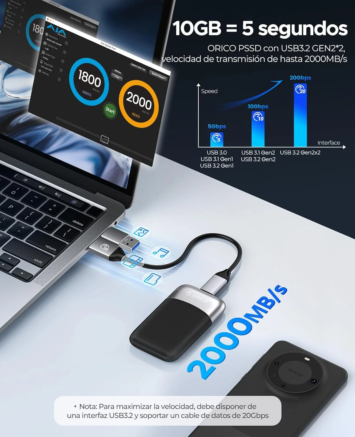 ORICO 1TB External SSD Up to 2000MB/s Portable Solid State Drive