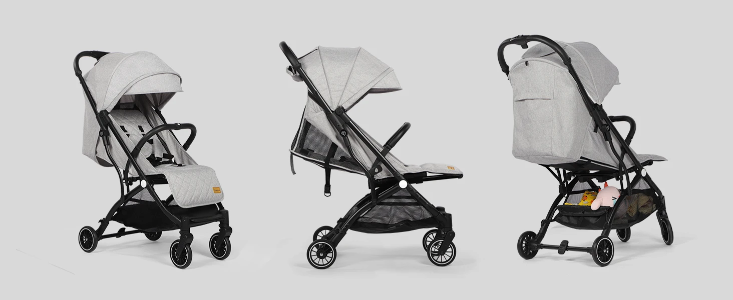 All-Season Lightweight Compact Foldable Baby Pushchair, Multi-Recline Stroller with Footmuff, Rain Cover,