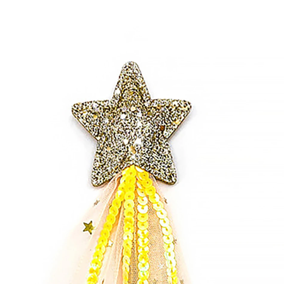 Children Five Point Stars Wand with Tassels Ribbon Halloween Princess Magic Accessory with Glitter Star Great for Themed Parties 4