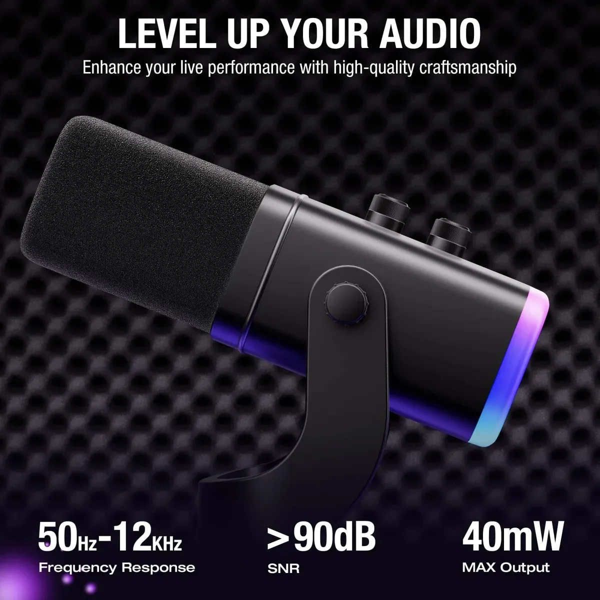 XLR/USB 다이나믹 마이크 키트, 무음 기능, 게인 노브, 볼륨 조절, 스트리밍, 게임, 녹음용 붐 암이 있는 RGB 팟캐스트 마이크