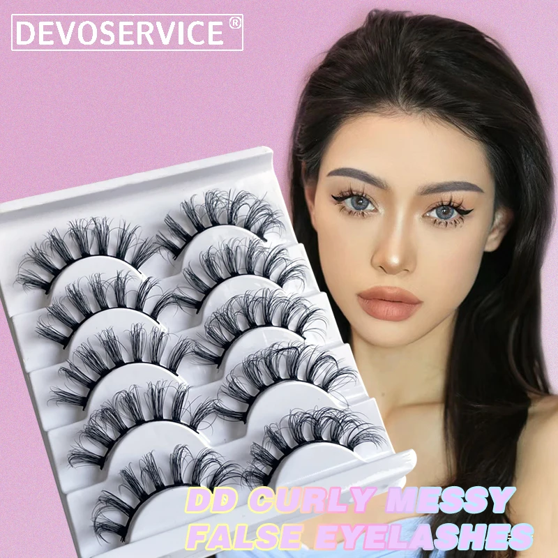 

DEVOSERVICE 5 Pairs Lashes D Curl Russian Lashes 3D Mink Eyelashes Reusable Fluffy Russian Strip Lashes Eyelashes Extensions