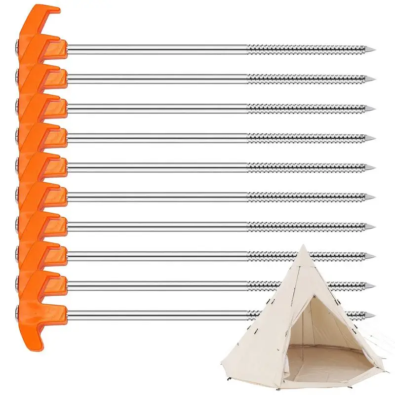 

Heavy Duty Metal Tent Nails Pegs For Camping 10pcs Rustproof Ground Spikes Unbreakable And Inflexible Canopy Stakes For Outdoor