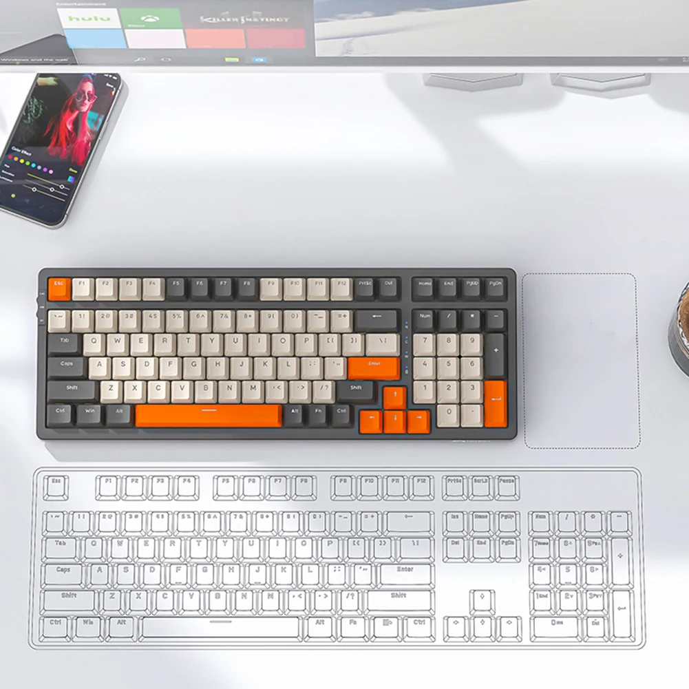 K8 무선 기계식 키보드, 3 가지 모드, 핫 스왑 가능 기계식 키보드, BT, 2.4Ghz, C타입, E스포츠 게임 사무실용 유선