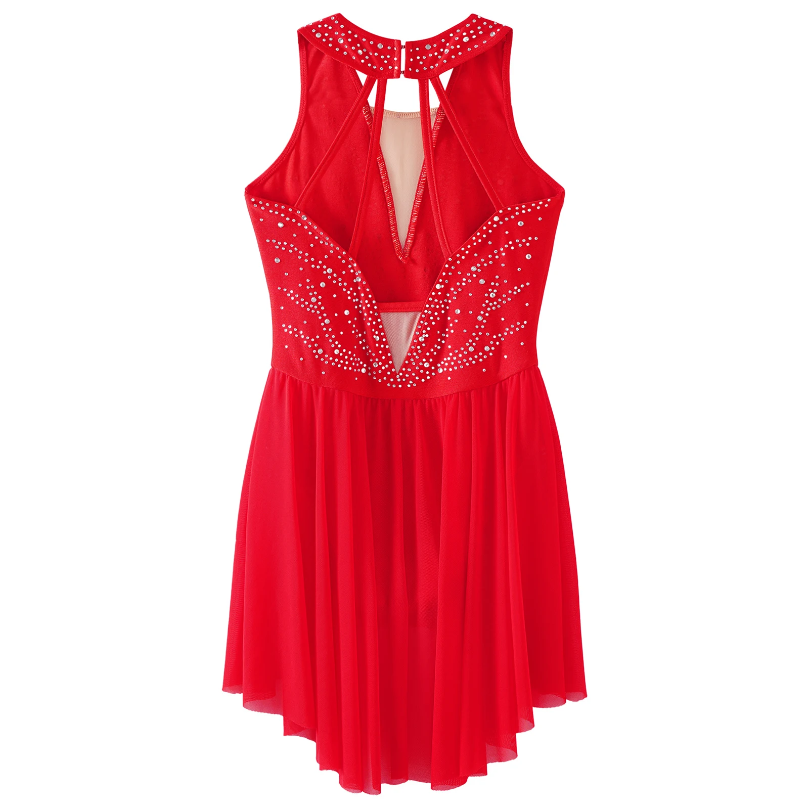 Kinder Mädchen ärmellose Strass Eiskunstlauf Trikot Kleid moderne lyrische Tanz Ballett rhythmische Gymnastik Tanz kleidung – Detail 20