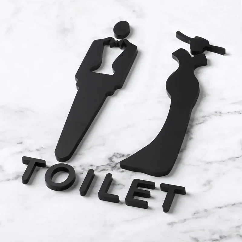 Door Sign Home Decoration Black Gold Bathroom 3D Acrylic Hotel Public Place Bathroom Door Wall Label Sticker