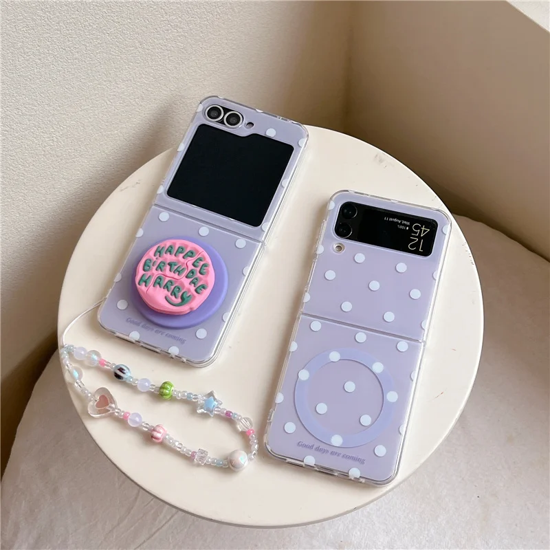 Korean Purple Polka Dot Magnetic Phone Case with Magsafe Stand and Chain