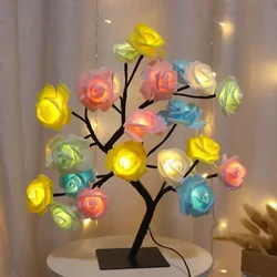 Enchanted LED Maple Leaf Table Lamp with Fairy Flowers - USB - Powered Rose Night Light for Magical Wedding or Party Decor (Rose colorful)