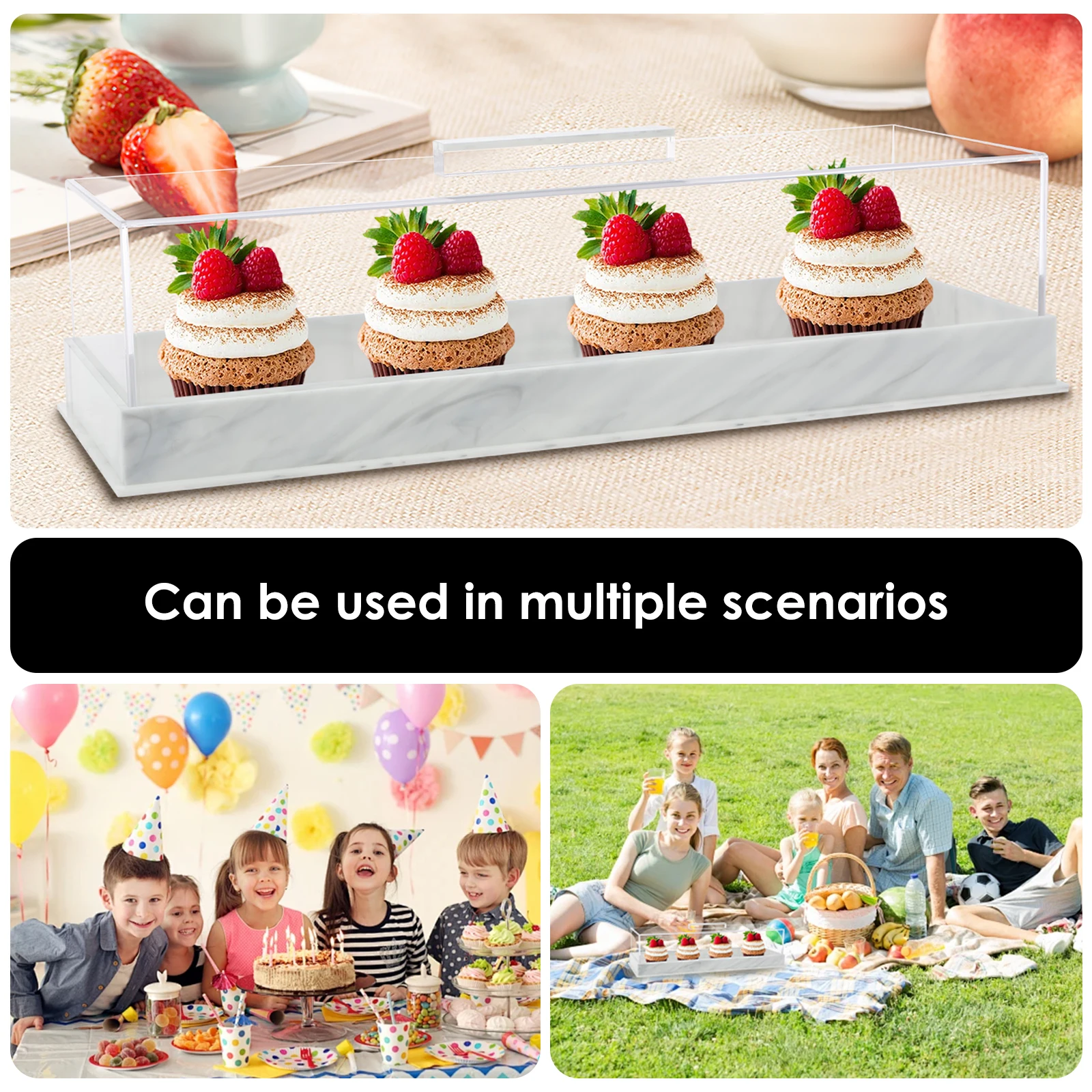 Rectangular Cake Packaging Box with Lid Acrylic Gift Box Wedding Birthday Party Muffin Cake Dessert Container Cake Stand Tray