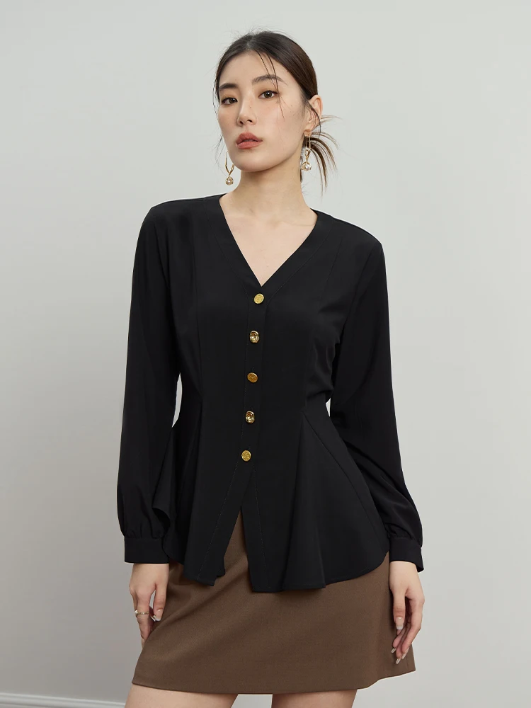 dushu simple style commuting a line wave skirt for women summer newly slim thin high waist black casual half skirt female DUSHU V-Neck Women Single Breasted Long Sleeve Black Shirt Commuter Tie-Waist Slim White Autumn Blouses Office Lady Tops