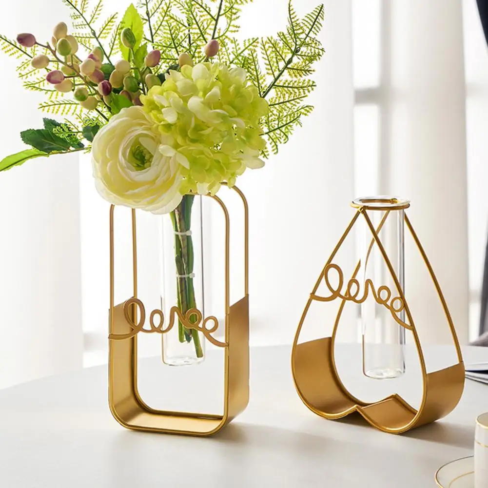 Hollow Geometric Golden Glass Vase Hydroponic Plant Holder Iron Flower Planter Hydroponic Container home decor ваза для цветов 3
