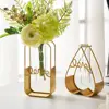 Hollow Geometric Golden Glass Vase Hydroponic Plant Holder Iron Flower Planter Hydroponic Container home decor ваза для цветов 3