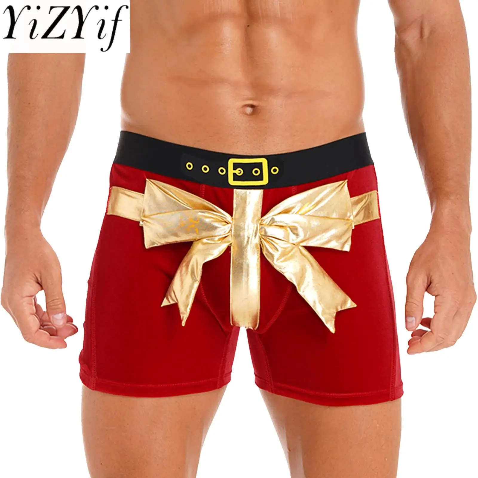 

Mens Christmas Holiday Santa Claus Boxer Briefs Velvet Novelty Bowknot Shorts Trunks Underwear Low Rise Xmas Party Rave Costume