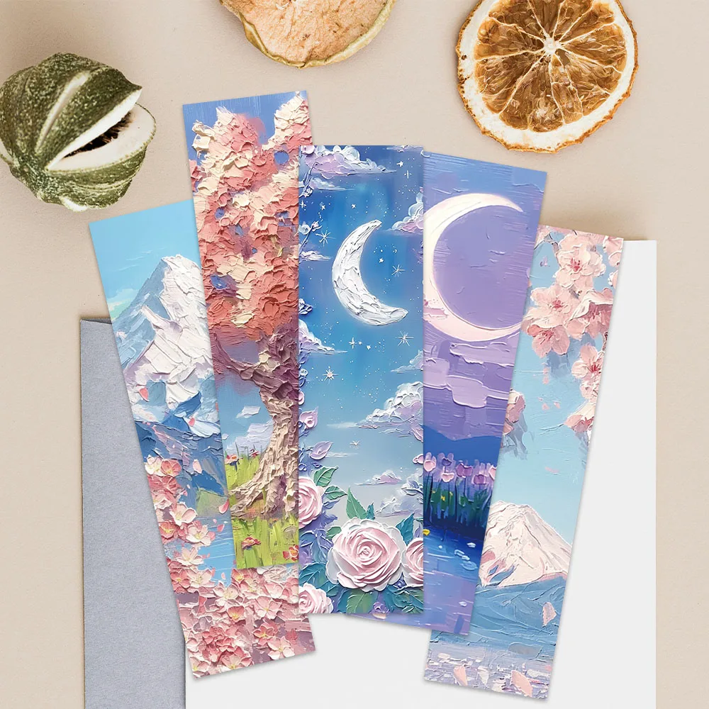 Cartoon Flowers Landscape Oil Painting Paper Bookmarks 30pcs DIY Students Readers Page Markers Library Office Page Marking