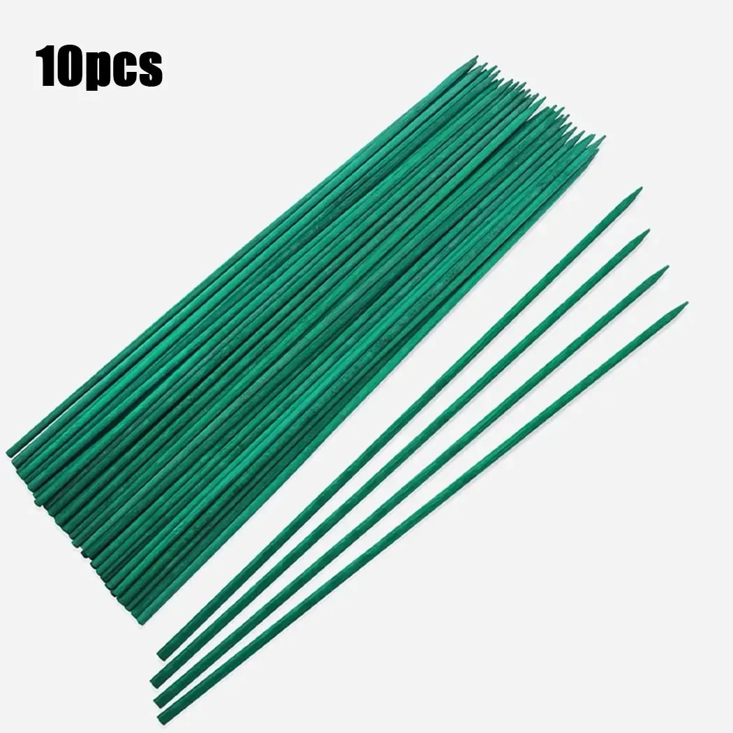 10pcs 40cm 녹색 대나무 식물 스테이크 녹색 나무 스틱 꽃 식물 지원 스테이크 지팡이 뾰족한 끝 꽃 스테이크 원예 도구
