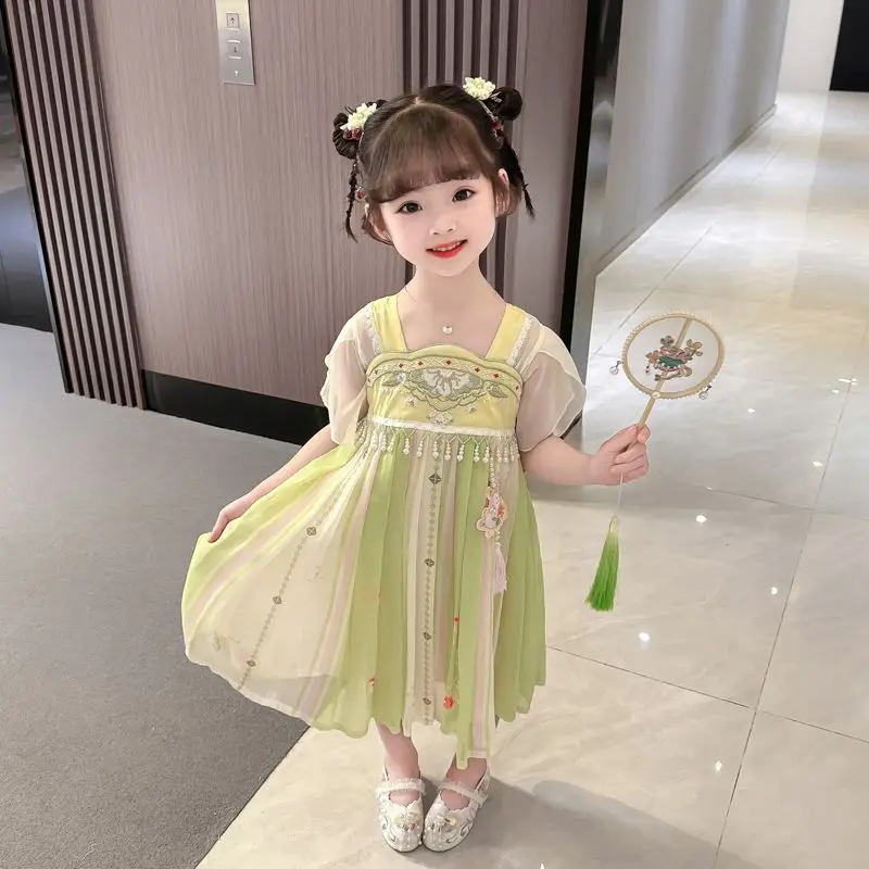 

Girls' Han Chinese Costume Summer 2023 New Children's Chinese Style Tang Suit Baby Girl's Ancient Costume Style Dress