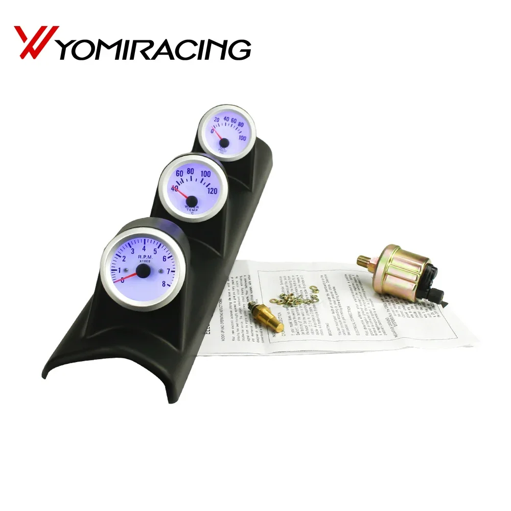 2" 52mm Blue LED Triple 3 Gauge Kit Tachometer Water Temp Oil Press Gauge Meter Racing Instrument Car Modification Speed Table automotive gauge,water temp gauge,racing car gauge,racing meter