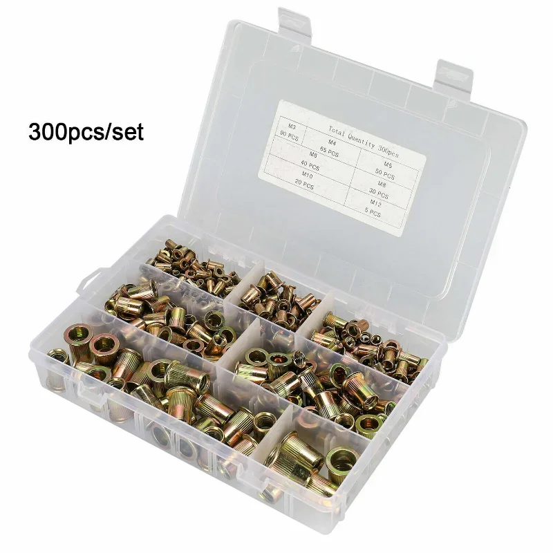 300pcs/set Rivet Nuts Blind Set Threaded Insert Nutsert Cap Nuts Mixed Kit Anti-oxidation M3-M12 For Hardware Fasteners