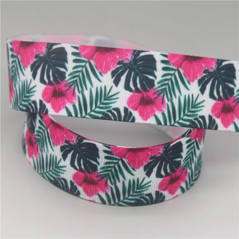 DHK 50yards Cactus Leaf Printed Grosgrain Ribbon Accessories Headwear Decoration Collar DIY Sewing Craft S2557