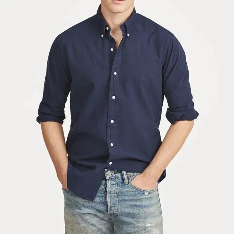 Homme Small Horse High Quality Oxford Ralp Male Shirt Long Sleeve Dress Shirts Casual Fashion Hombre Pony Sleeve Style