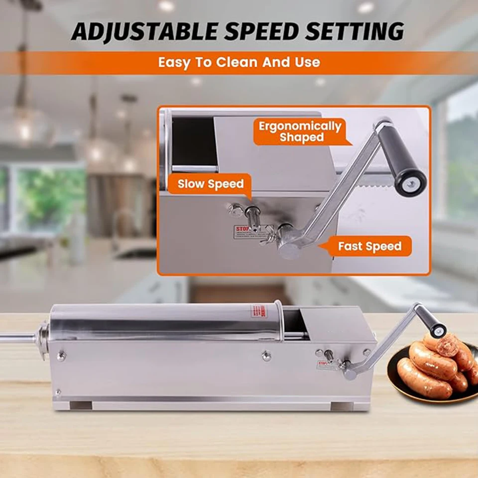 HV3L 3/5/7 Liter Manual Sausage Machine 2 Speed Stainless Steel Horizontal Sausage Stuffer