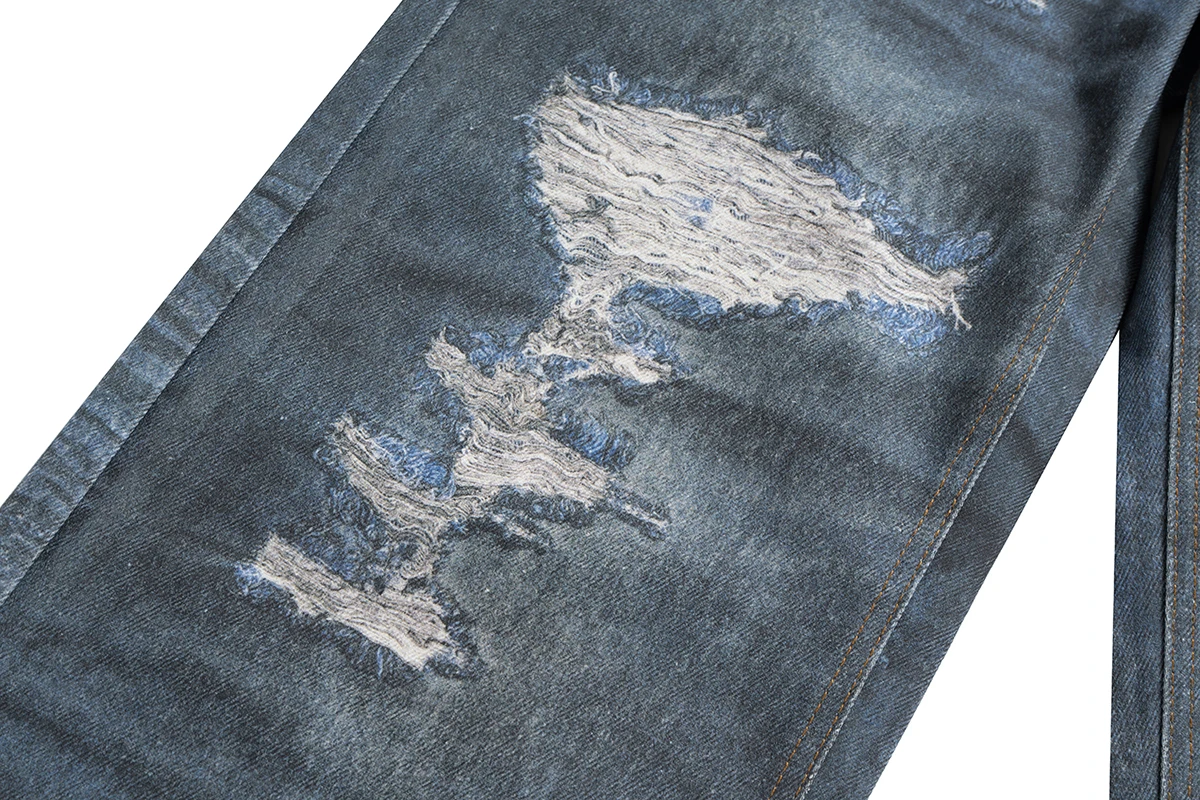 Distressed 3D Digital Print Hole Ripped Baggy Jeans Men Women Vintage Streetwear Casual Denim Trousers Oversize Cargos
