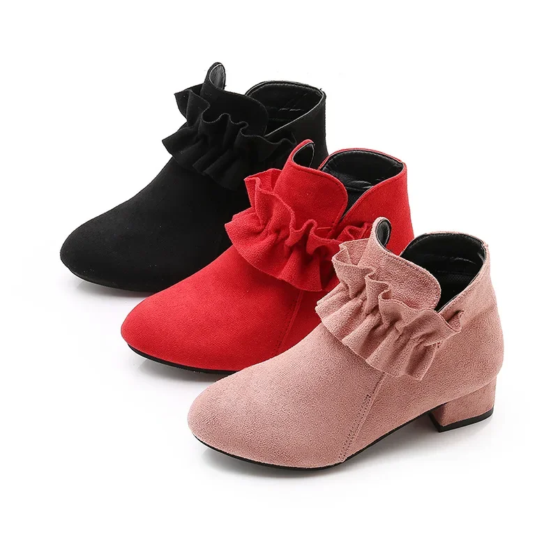 Kid Fashion Girls Boots 2025 New Girl Princess High Heel Ankle Sweet Single Plus Fleece Short Boot Kid Shoe Girl Boot Shoes