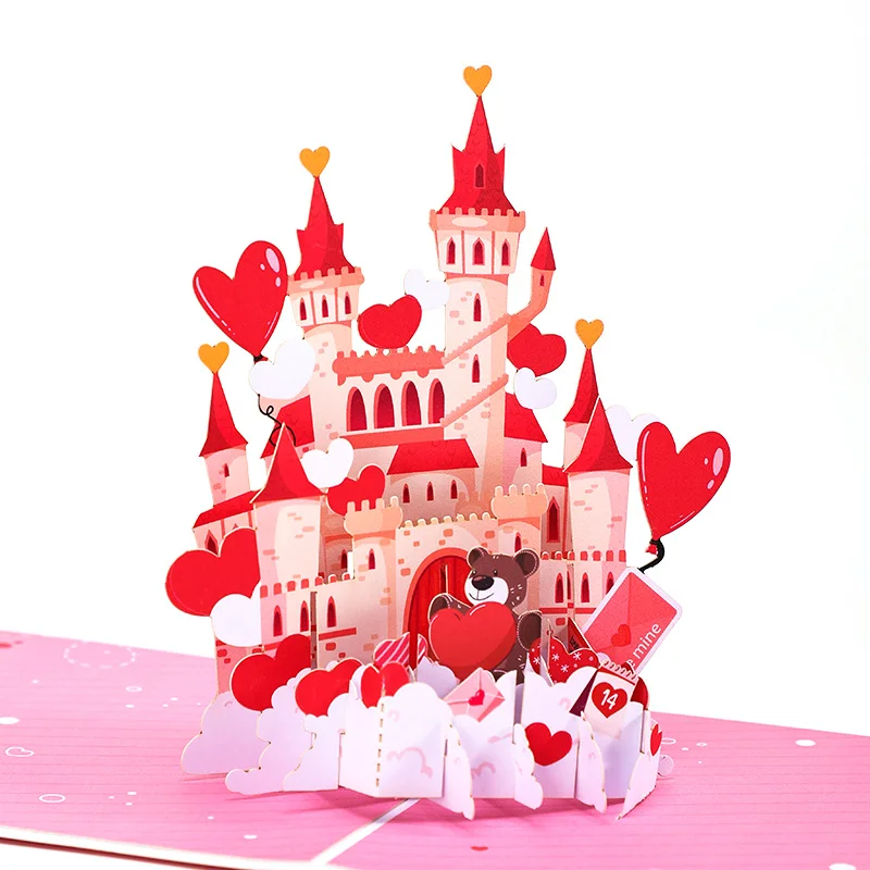 Greeting Cards Valentine's Day 3D Greeting Card Love Bear Rose Pop Up Card for Girlfriend Boyfriend