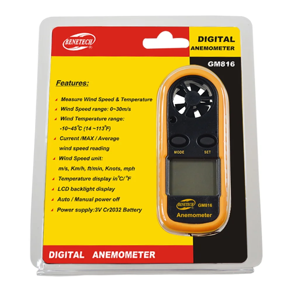 GM-816 디지털 미니 풍속계 풍속 온도 측정기 0-30m/s -10 ℃ +45 ℃