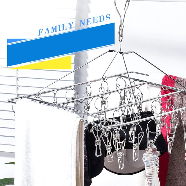 Rozsdamentes Acél Szélálló 40 Klipek Ruhacsomagoló Ruhanemű Szárítókötél Zokni Törülköző Melltartó Szárító Állvány Ruha Peg Hook Airer - Image 2
