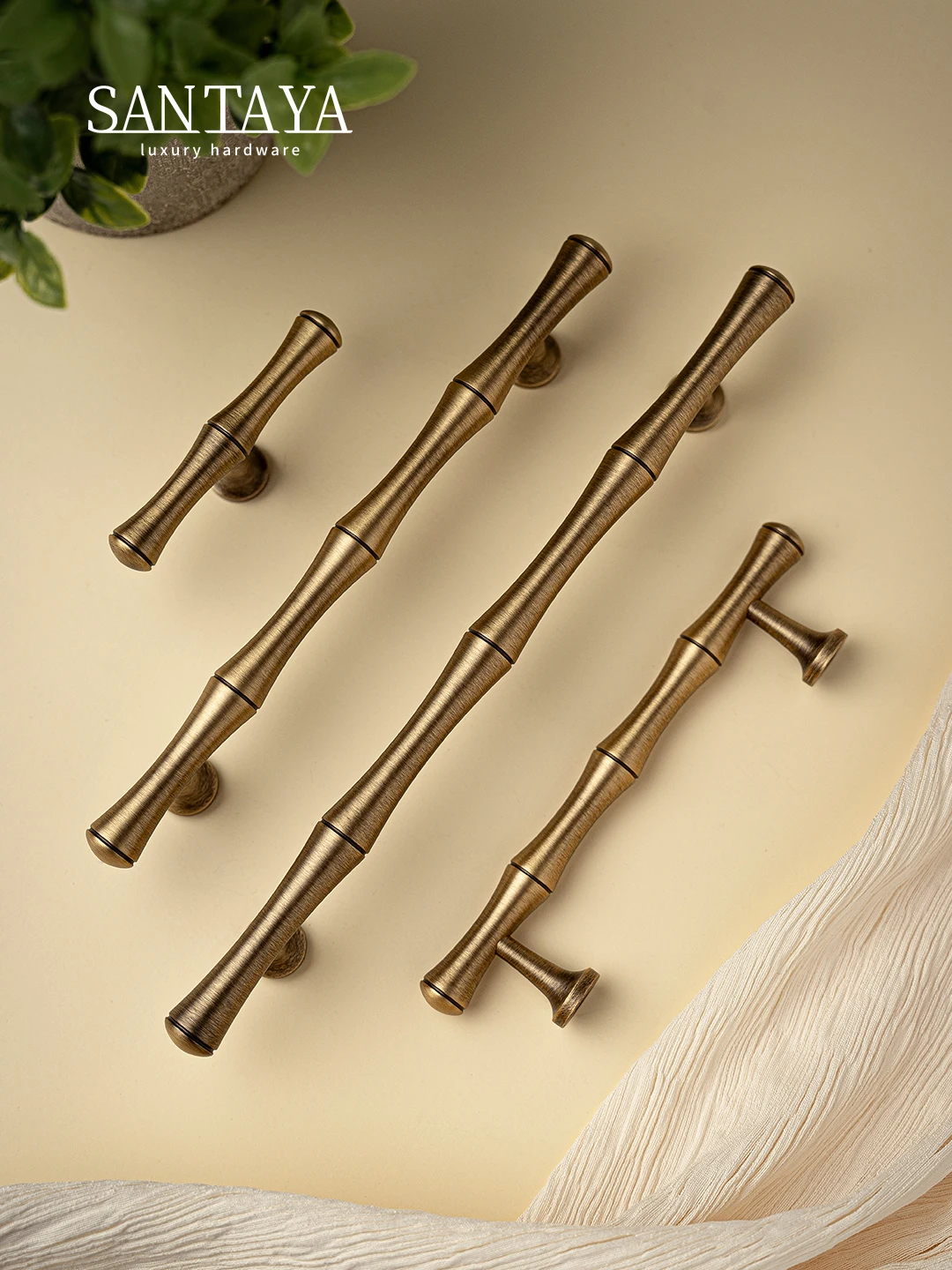 Santaya ทองเหลืองโบราณจับไม้ไผ่ตู้ครัวดึงตู้เสื้อผ้าลิ้นชัก KNOB 1