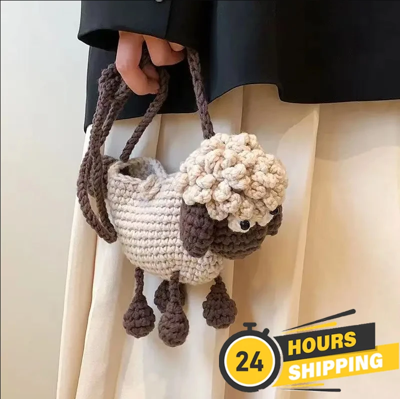 Bolso cruzado para niños, bolso de hombro de lana de oveja tejido