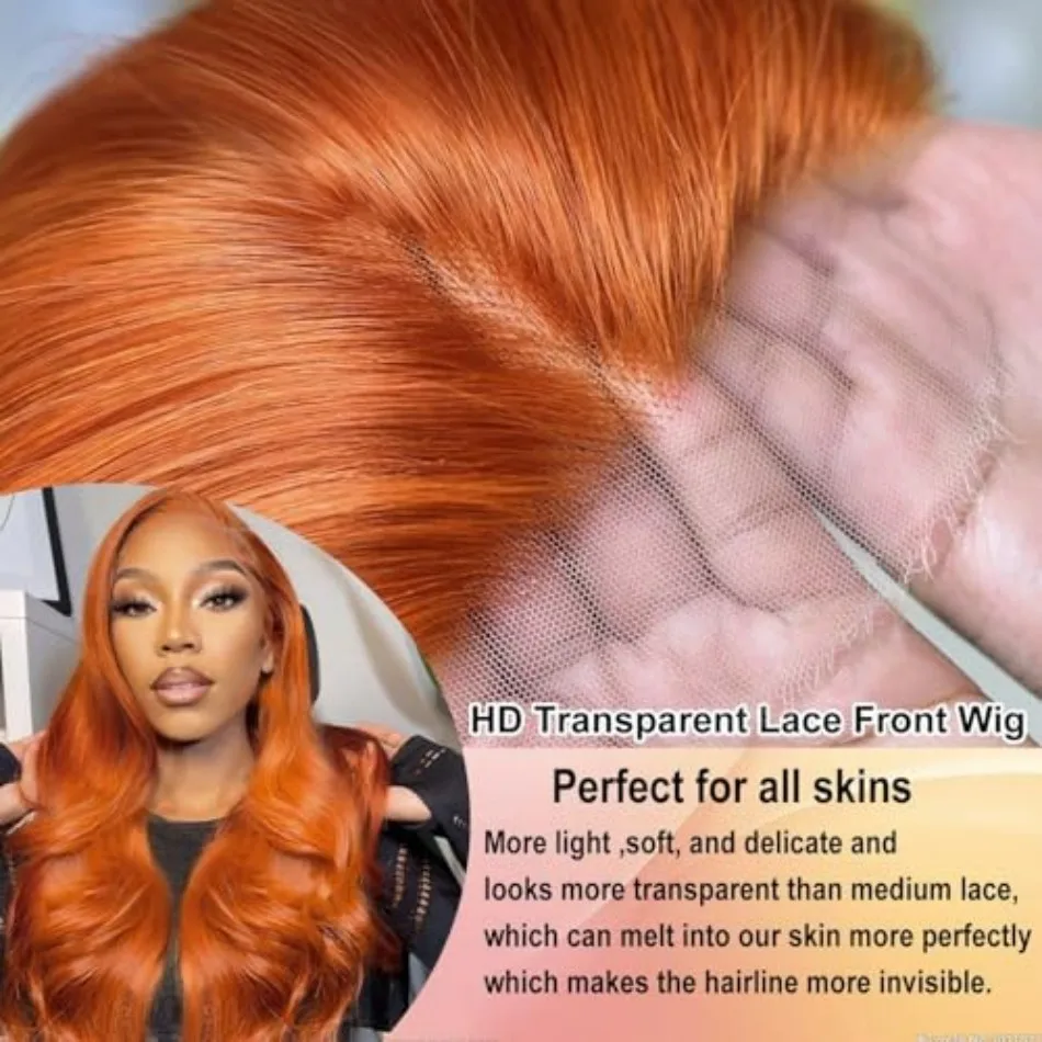 Ginger Human Hair Wigs 100% Body Wave Lace Front Wig 13X6 Hd Lace Frontal Wig Colored Brazilian Hair 250 Density For Black Women