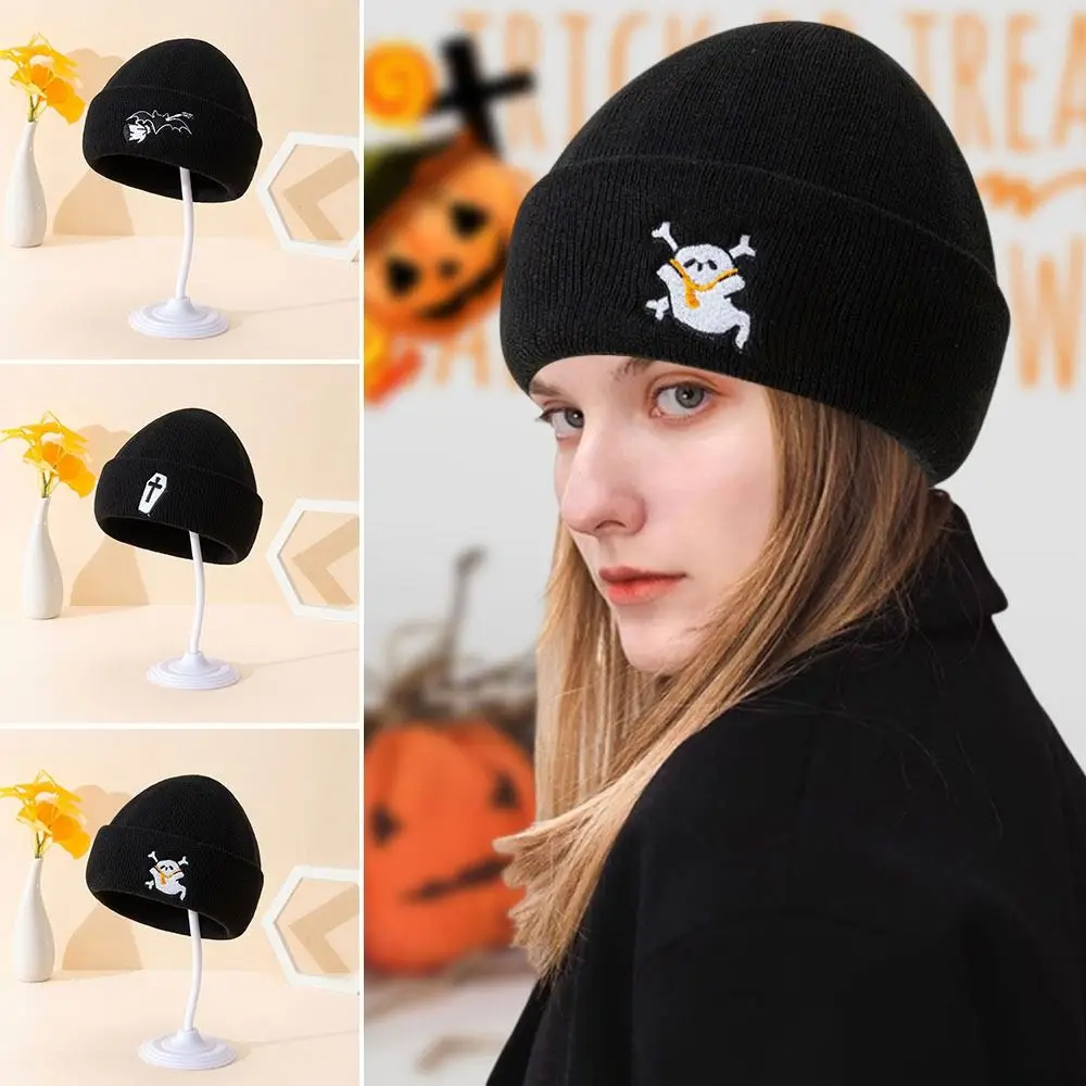 

Warm Knitted Hat Unisex Elastic Black Pumpkin Hat Woolen Hat Autumn and Winter