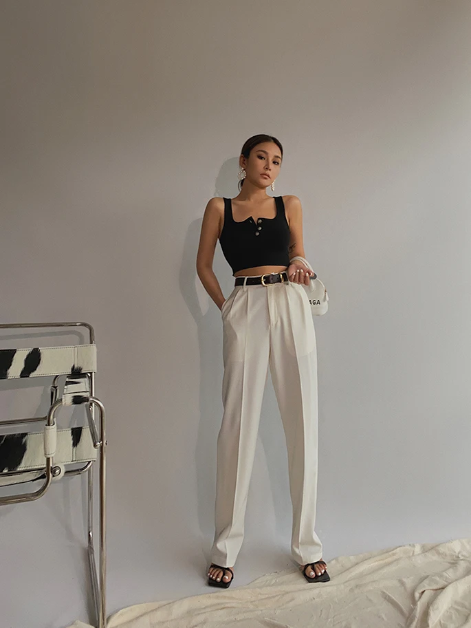 Spring New Office Lady High Quality Elegant Casual Fashion Wide Leg Women Female Pants Hot Sales