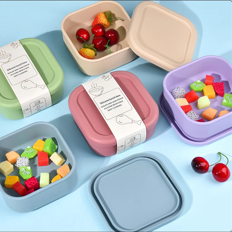 New Sealed Silicone Lunch Box Outdoor Microwave Oven Summer Silicone Food Storage&Keeping Fresh Children'S Snack Portable Bento