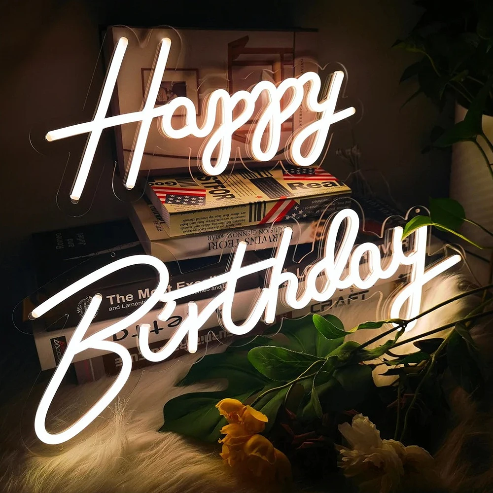 Happy Birthday Led Neon Sign for Birthday Party Decor Acrylic Light Sign Backdrop Room Decoration Atmosphere Light Up neon sign oh baby transparent acrylic led nights lighting sign party family bedroom baby room good atmosphere light