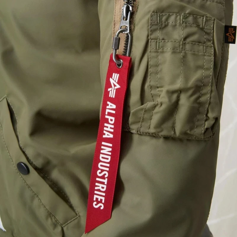 NEW Red ribbon alpha flying jacket arm decoration with red mountaineering buckle, ribbon keychain pendant MA1