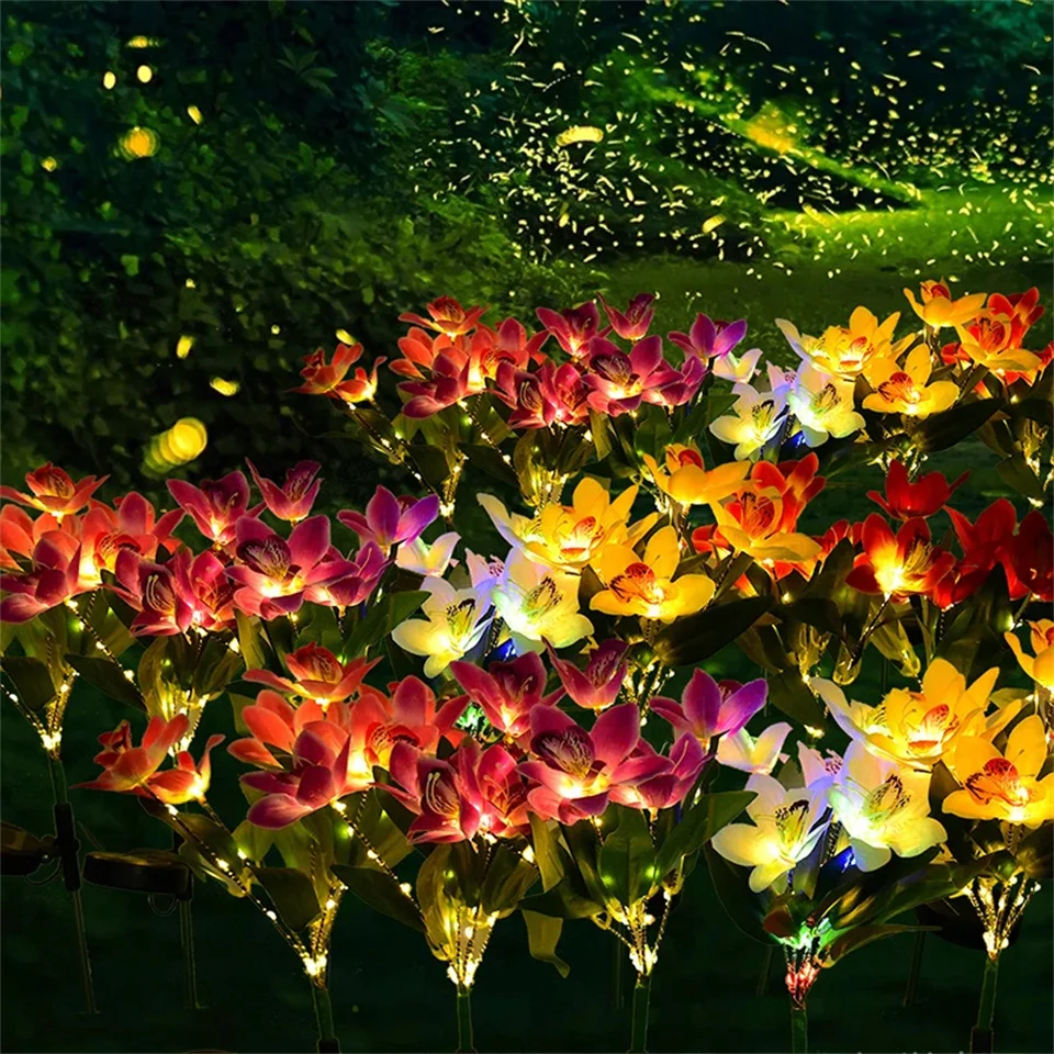 Outdoor Solar Orchid Lights LED landscape Lamp Waterproof Lawn Lamp for Villa Aisle Corridor Garden Holiday Christmas Decoration 2
