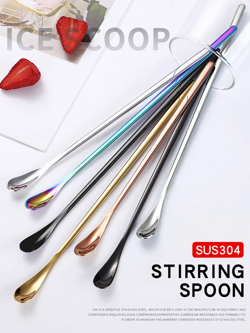 Description Picture 2 of itemLong Handle Coffee Stir Spoon 304 Stainless Steel Teaspoon Dessert Ice Scoops Cocktail Spoon for Picnic Party Kitchen Bar Tools