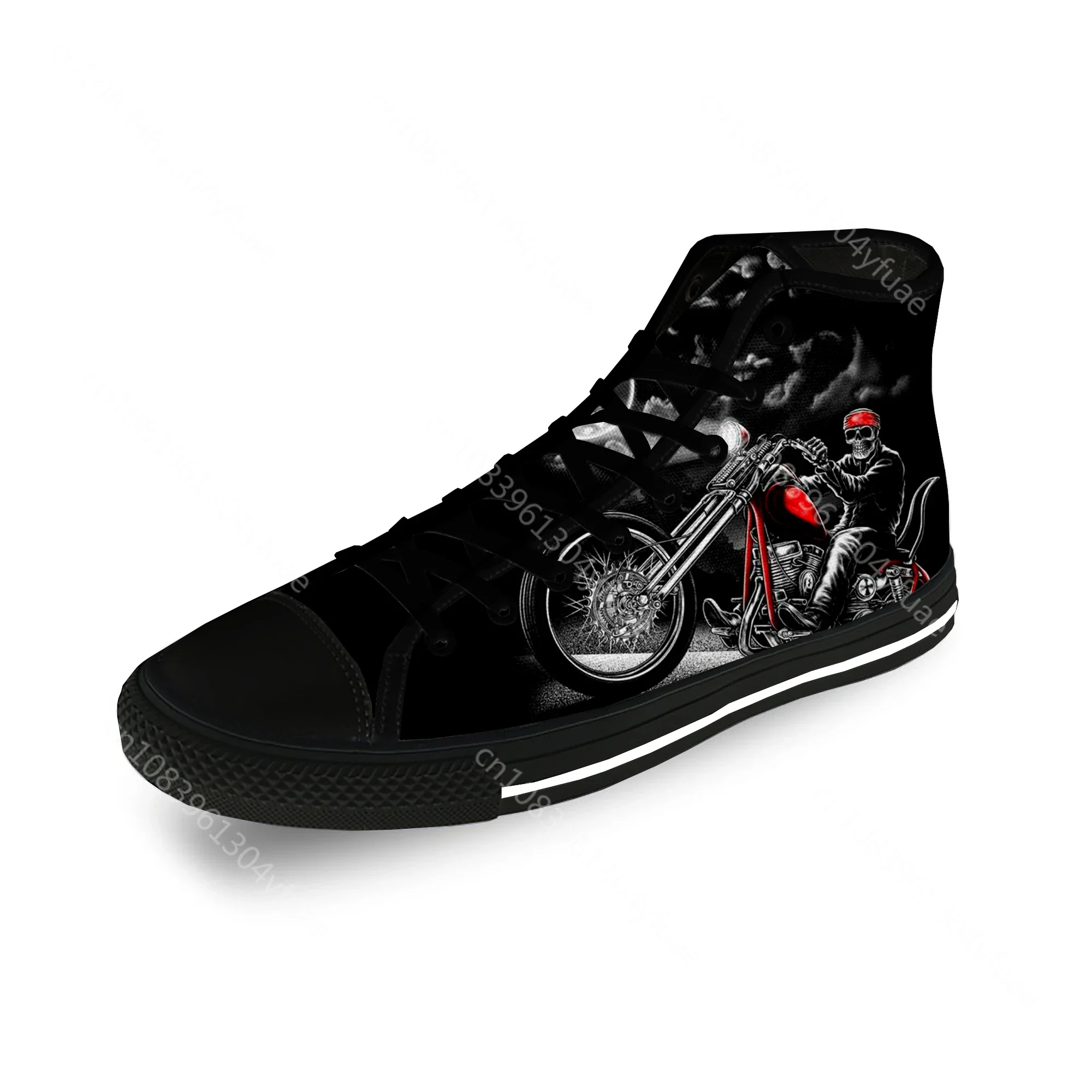 Motorcycle Skull Punk Funny Cool Casual Cloth Fashion 3D Print High Top Canvas Shoes Men Women Lightweight Breathable Sneakers