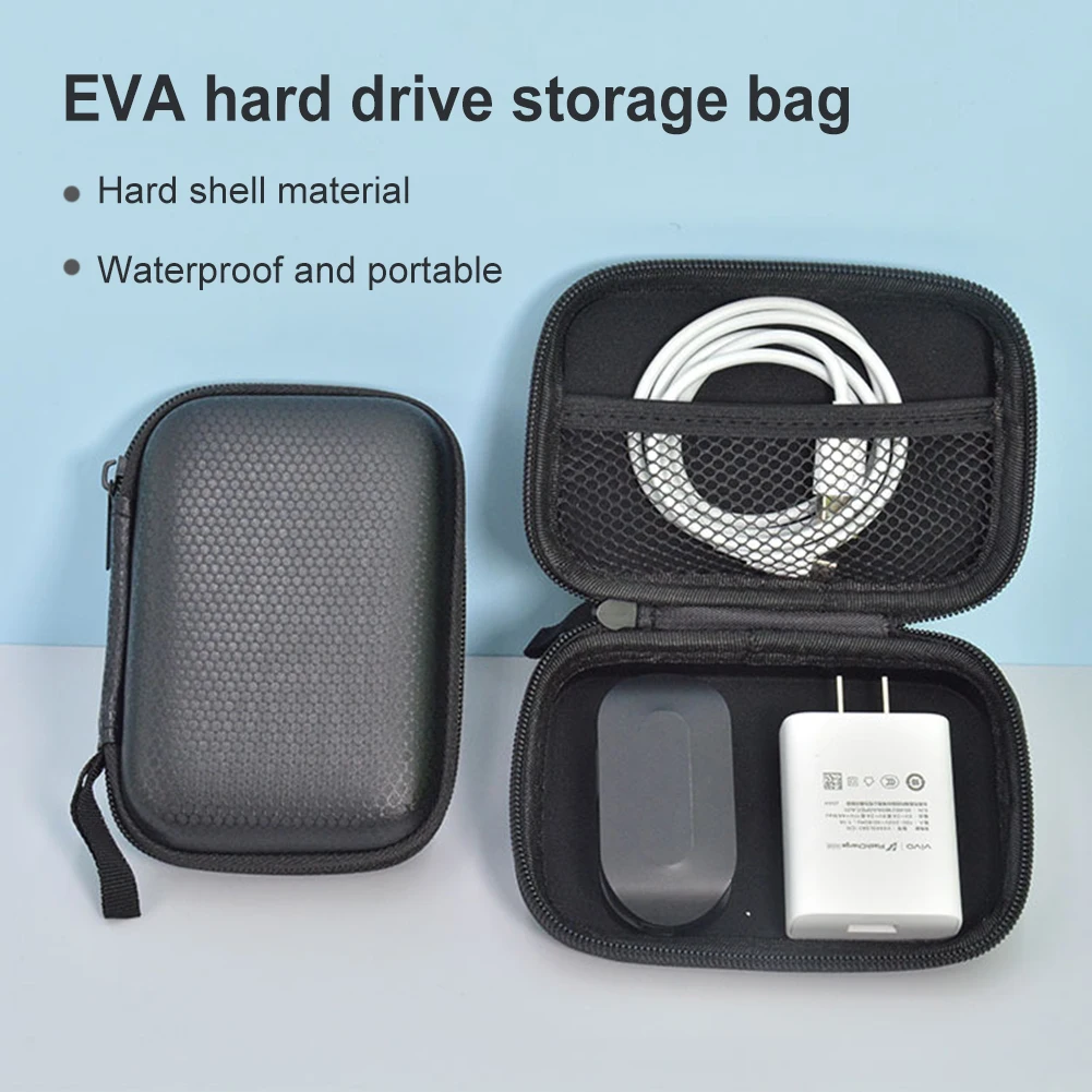 

EVA Hard Carrying Case Anti-Scratch Hard Drive Case External Hard Drive Bag Data Cable Organizer Bag for Earphone/Charging Cable