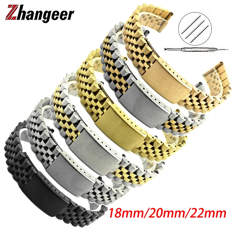 

18mm 20mm 22mm Stainless Steel Watch Band Flat Interface Metal Bracelet Wrist Band Folding Buckles Universal Straps Accessories