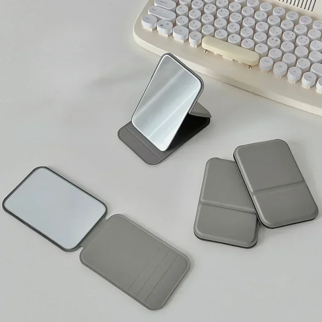 Miroir de maquillage de bureau en cuir PU, couleur unie, Simple, Portable, pliable, Compact, mignon, pour étudiant 6