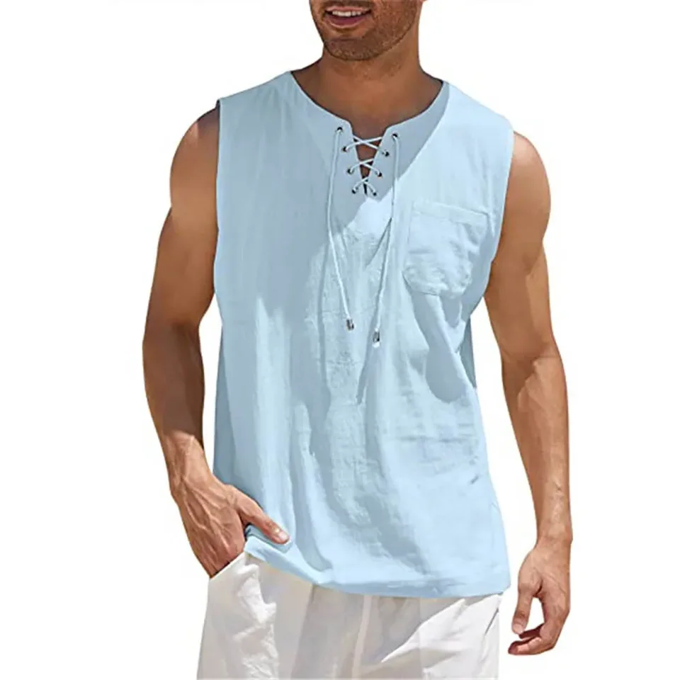 Chemise Sans Manches Pour Homme - Débardeur D'été - Débardeur De Fitness En Coton Et Lin - T-shirt Décontracté Uni - Léger Et Respirant - Chemisier Fonctionnel Pour Homme, Blanc, S