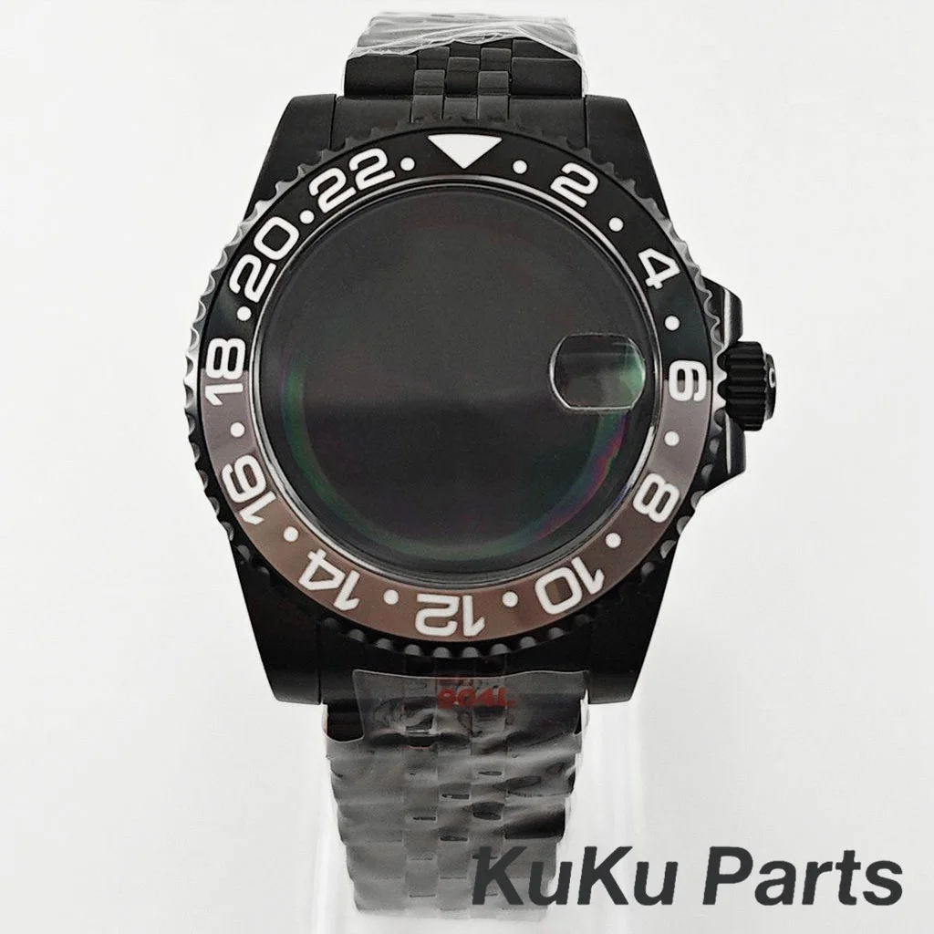 Black Purple GMT Bezel Watch Case with PVD Black Jubilee Bracelet and Sapphire Crystal