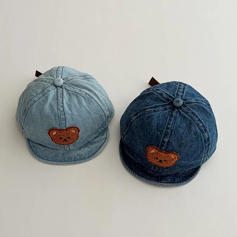 

Toddler Soft Brimmed Baseball Hat Cartoon Bear Distressed Washed Denim Peaked Cap Kids Boys Girls Spring Cute Sunshade Hat