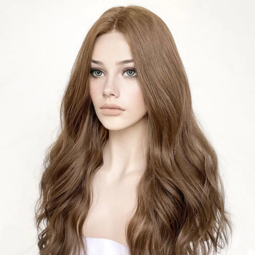 Lace Front Wig Middle Part Systhetic Light Chestnut Brown 13x4 Transparent Lace Front Wigs for Women Glueless Natural Hairline Long Wavy Wigs lace front wig lace wigs synthetic wigs womens synthetic wigs